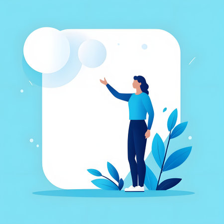 Vector illustration of a young woman with a speech bubble. Flat design.の素材