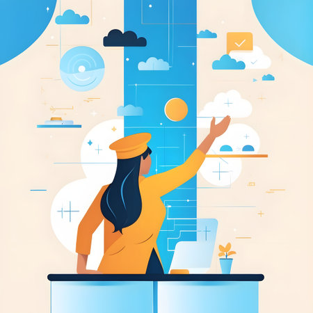 Vector illustration of a businesswoman working at the office. Business concept.の素材