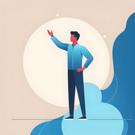 Businessman standing on the clouds. Vector illustration in flat style.の素材