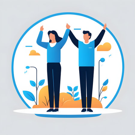 Elderly couple with raised hands. Flat style vector illustration.の素材