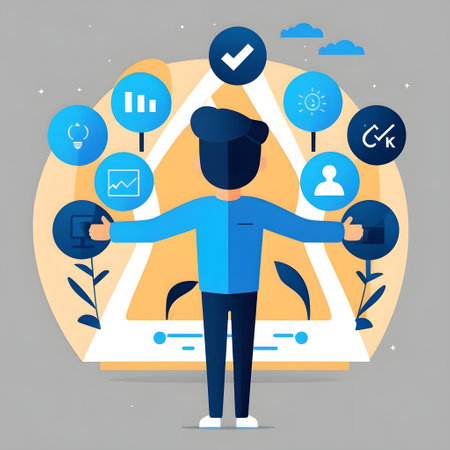 Vector illustration of a man holding a tablet in his hands. Flat design style.の素材