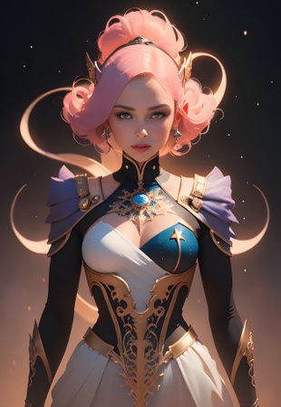Portrait of a beautiful steampunk girl with pink hair and blue eyes.の素材