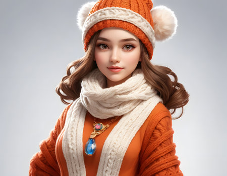 Winter fashion. Portrait of a beautiful young woman in warm clothes.の素材