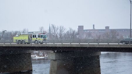 Fire truck in snowing dayのeditorial素材