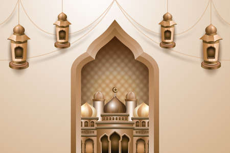Blank Islamic background with 3d mosque illustrationのイラスト素材