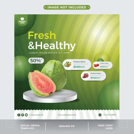 fresh and healthy fruit product promotion poster templateのイラスト素材