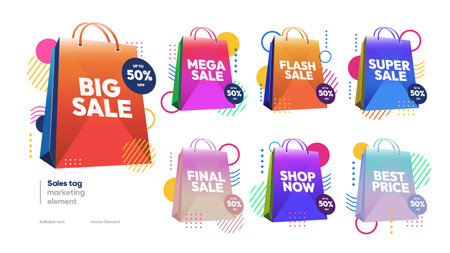 sales bag label collection with editable textのイラスト素材