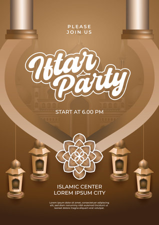 ramadan iftar party. Ramadan Kareem greeting card. Vector illustrationのイラスト素材