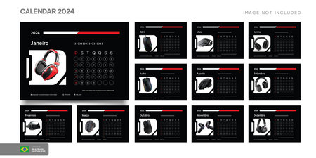 Calendar 2019. Set of 12 months. Vector design template.のイラスト素材