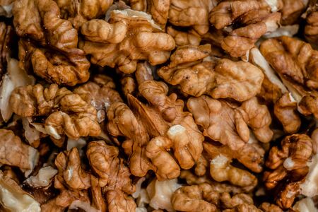 beautiful peeled walnut halves, walnuts backgroundの写真素材
