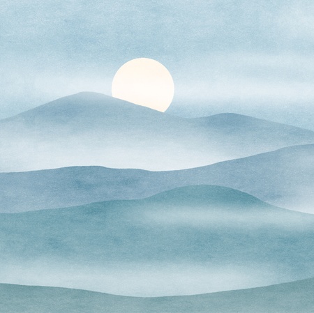 simple abstraction of full moon rising in mountainsの写真素材