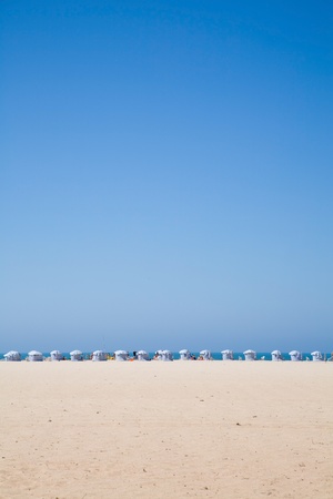 beach background with a row of sunshadesの写真素材