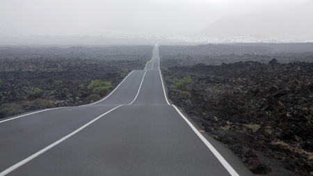 Lanzarote, Canary Islands,  road through lava fields (from national volcano park to Yaiza)の写真素材