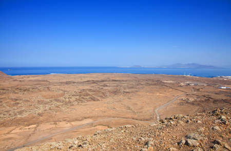 Northern Fuerteventura, view from  Bayuyo volcano towards Lanzaroteの写真素材