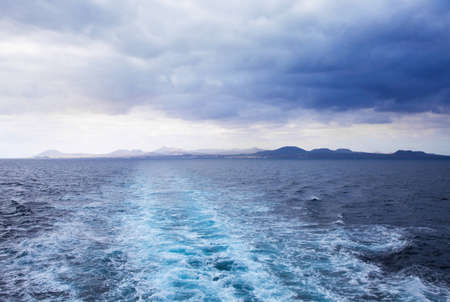 sea ferry, Canary islands - going from Fuerteventura to Lanzarote, looking back, towards...