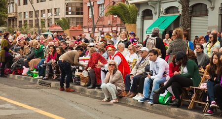 SANTA CRUZ, SPAIN - February 12: viewers awaiting  the carnival parade for one of the most important carnivals in the world on February 12, 2013 in Santa Cruz de Tenerife, Spainのeditorial素材