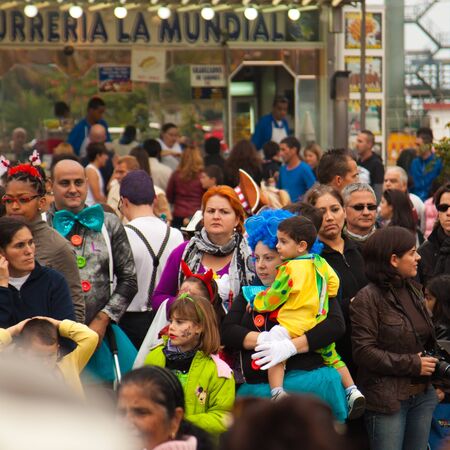 SANTA CRUZ, SPAIN - February 12: dressed-up child awaiting  the parade for one of the most important carnivals in the world on February 12, 2013 in Santa Cruz de Tenerife, Spainのeditorial素材
