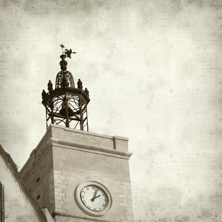 textured old paper background with old church towerの写真素材