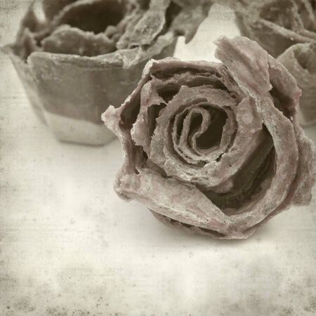 textured old paper background with rose kindlingの写真素材