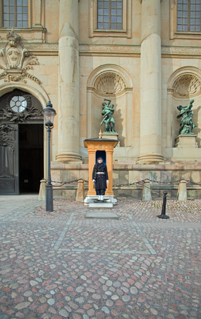 Stockholm, female quard in front of the treasuryのeditorial素材