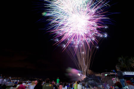San Juan celebrations in Las Palmas de Gran Canaria, Spain - midnight fireworks at las Canteras town beachのeditorial素材