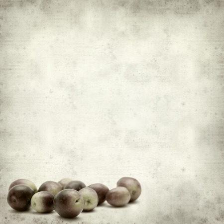 textured old paper background with fresh olivesの写真素材