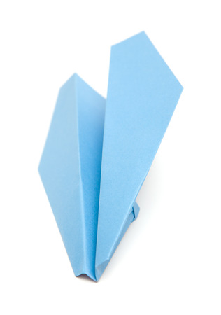 blue paper plane isolated on whiteの写真素材