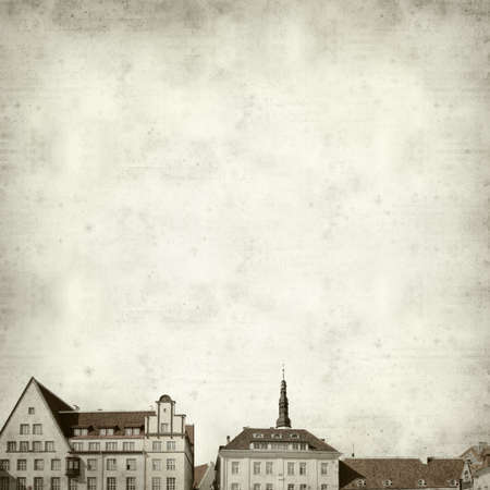 textured old paper background with Tallinn architectureの写真素材