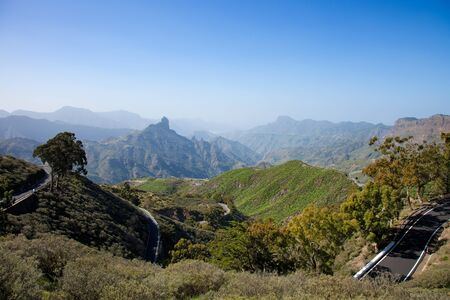 Gran Canaria, Caldera de Tejeda in January, road down to the villageの写真素材