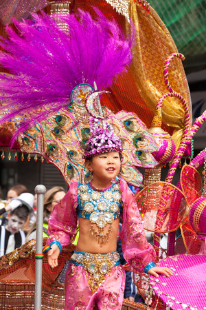 LAS PALMAS - February 17: Children Carnival Dame takes part in Children carnival  parade, February 17, 2015 in Las Palmas, Gran Canaria, Spainのeditorial素材