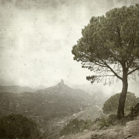 textured old paper background with landscape of Gran Canariaの写真素材
