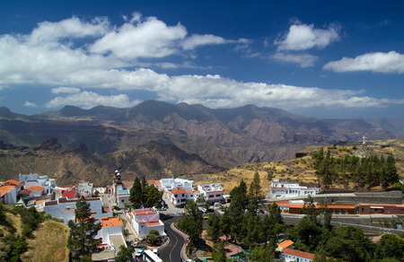 Gran Canaria, mountain village Artenara against Caldera de Tejeda backdropの写真素材