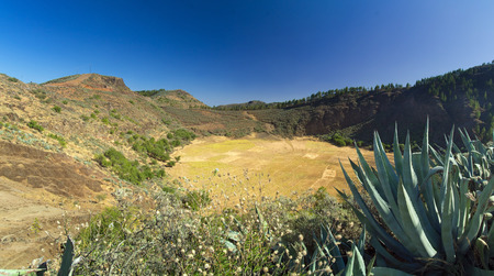 Gran Canaria, Caldera de los Marteles, volcanic caldrea with dry fields at the bottomの写真素材