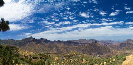 Inland Gran Canaria, Caldera de Tejeda, Roque Nublo and Roque entayga both visibleの写真素材