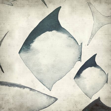 textured old paper background with watercolor fish outlinesの写真素材