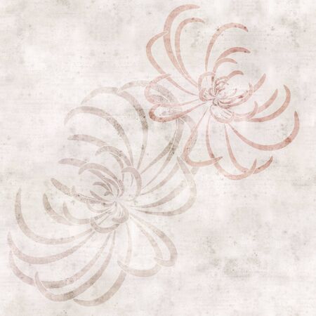 seamless repeatable old paper background with spider chrysanthemum illlustration, squareの写真素材