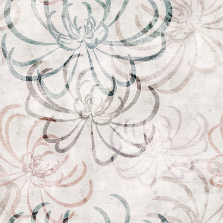 seamless repeatable old paper background with spider chrysanthemum illlustration, squareの写真素材