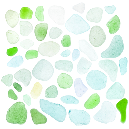 sea glass pieces isolated on whiteの写真素材