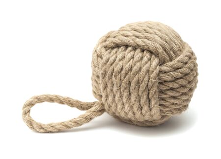 Monkey fist ornamental knot isolated on white backgroundの写真素材