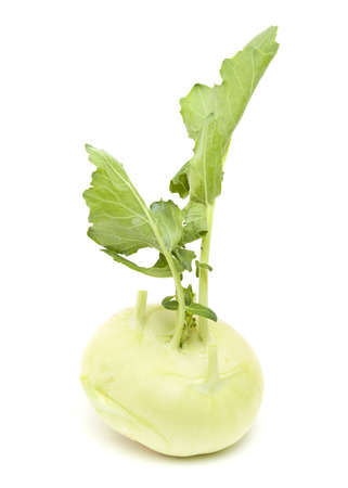 Pale green Kohlrabi cabbage isolated on whiteの写真素材