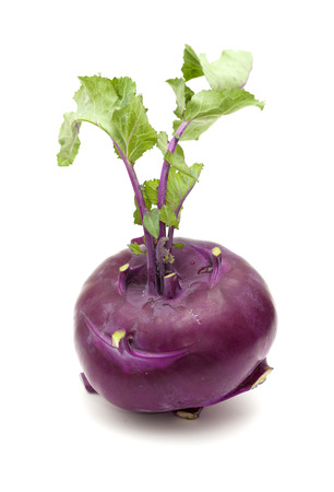 Purple Kohlrabi cabbage isolated on whiteの写真素材