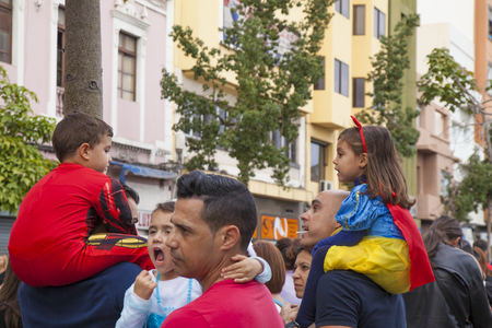LAS PALMAS - February 9: Participants and viewers enjoy Children carnival parade, February 9, 2016 in Las Palmas, Gran Canaria, Spainのeditorial素材