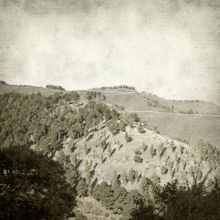 textured old paper background with landscape of Central Gran Canariaの写真素材