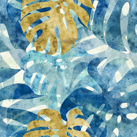seamless repeatable monstera leaf border on paper backgroundの写真素材