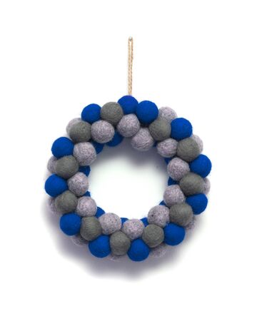 Christmas wreath ornament made of felt balls  isolatedの写真素材
