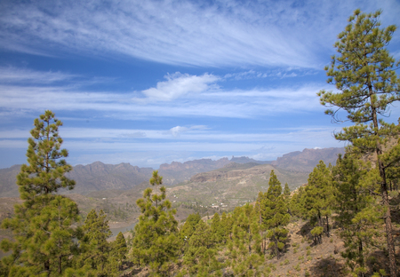 Central Gran Canaria, natural park Pilancones in  San Bartolome de Tirajana municipality,  towards Roque Nublo and summits of the islandの写真素材