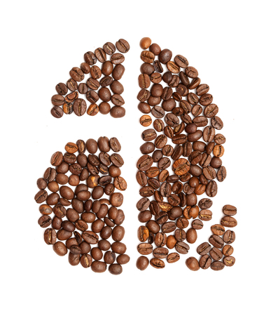 Letter A made of medium-roast coffee bean on whiteの写真素材
