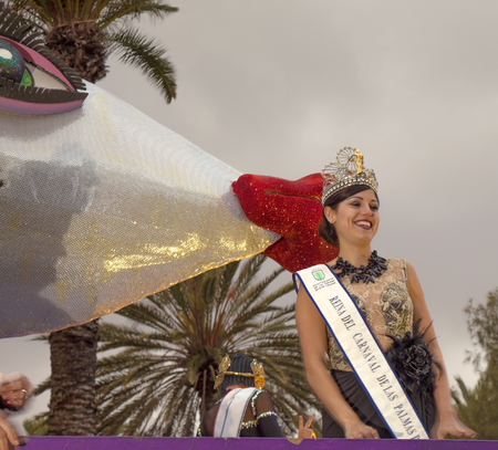 Las Palmas de Gran Canaria, Spain - March 05: Queen of the Carnival at the traditional Closing  ceremony - Burial of the Sardine,  March 5, 2017  in Las Palmas de Gran Canaria, Spainのeditorial素材