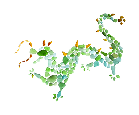 sea glass dragon  figure on white backgroundの写真素材