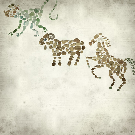 textured old paper background with Chinese horoscope animals circle の写真素材